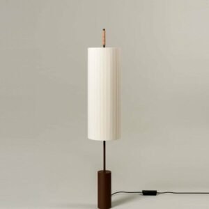 Tall Cylindrical Floor Lamp with Fabric Shade & Wooden Base